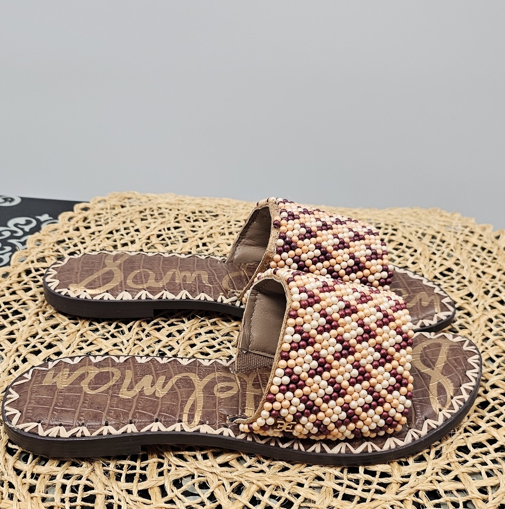 Sam Edelman Beaded Slide Sandals in Brown, Cream, Burgundy